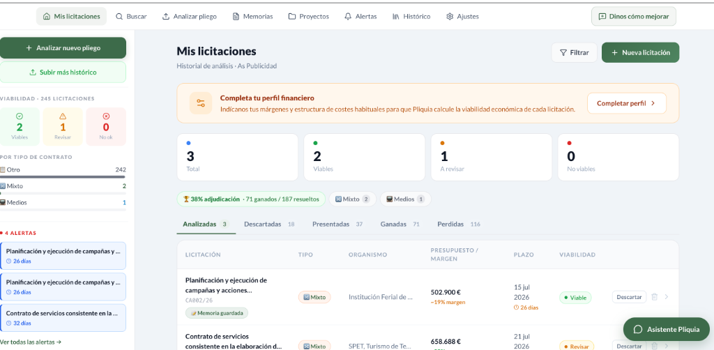 Seguimiento de concursos públicos para agencias y productoras
